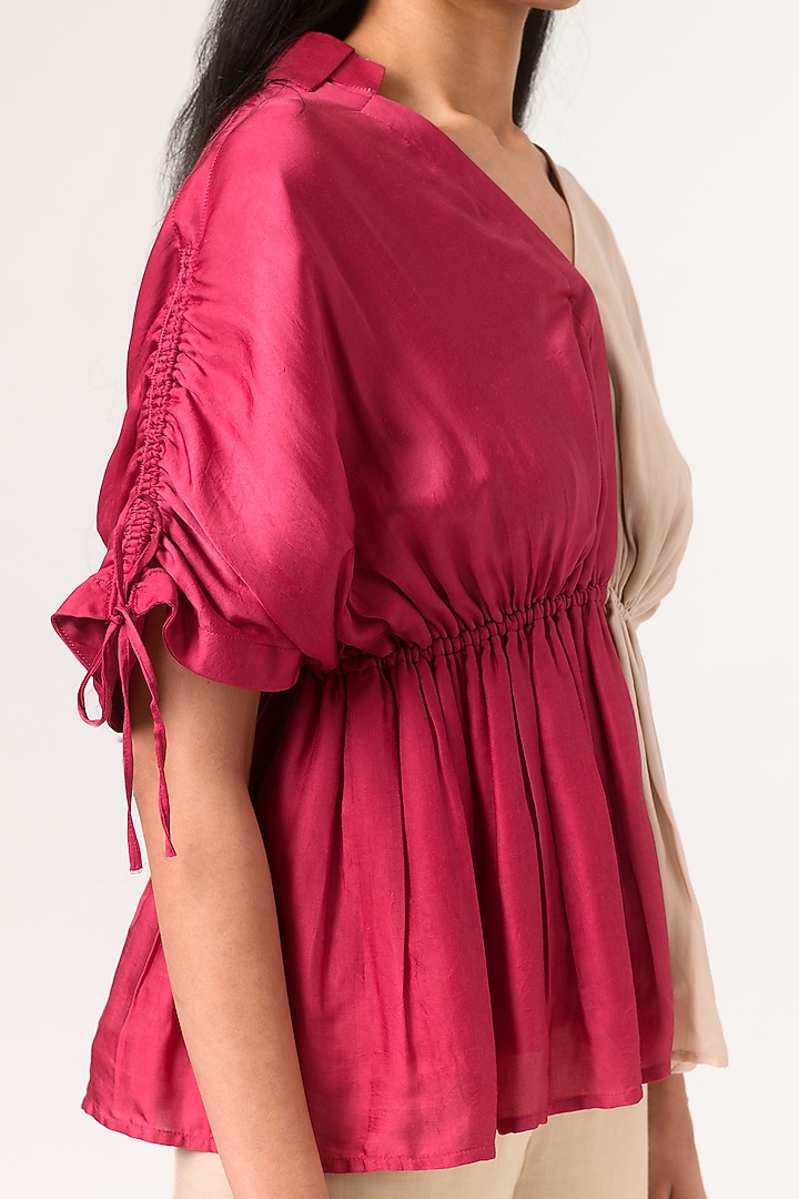 Ecru & Wine Sustainable Silk Blouse by Neora by Nehal Chopra at Pernia's Pop Up Shop