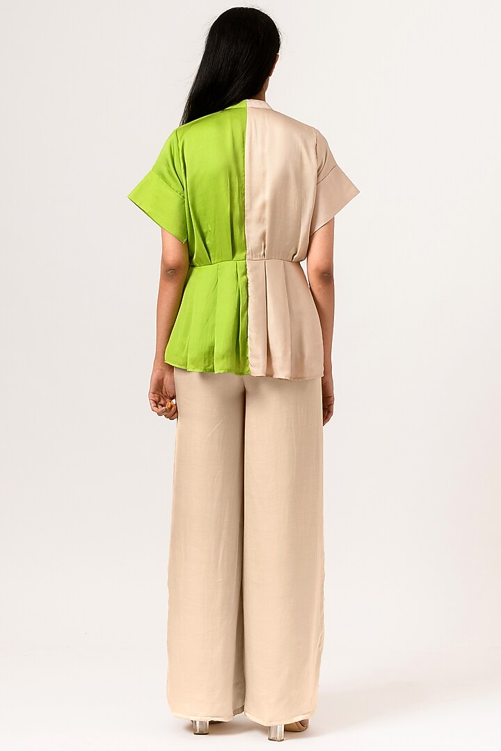 Ecru & Green Peplum Blouse by Neora by Nehal Chopra at Pernia's Pop Up Shop