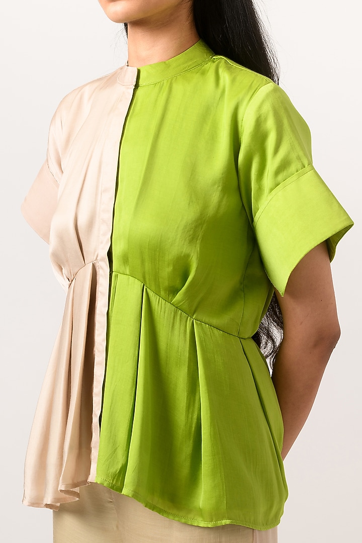 Ecru & Green Peplum Blouse by Neora by Nehal Chopra at Pernia's Pop Up Shop