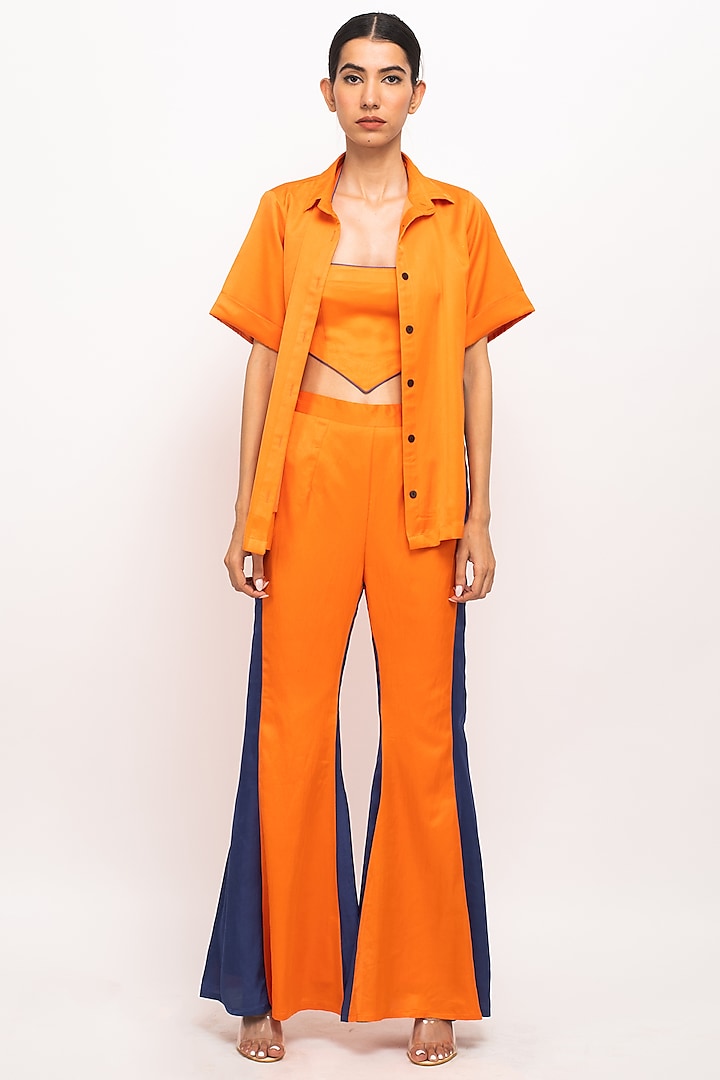 Orange & Blue Bemberg Modal Silk Co-Ord Set by Neora by Nehal Chopra