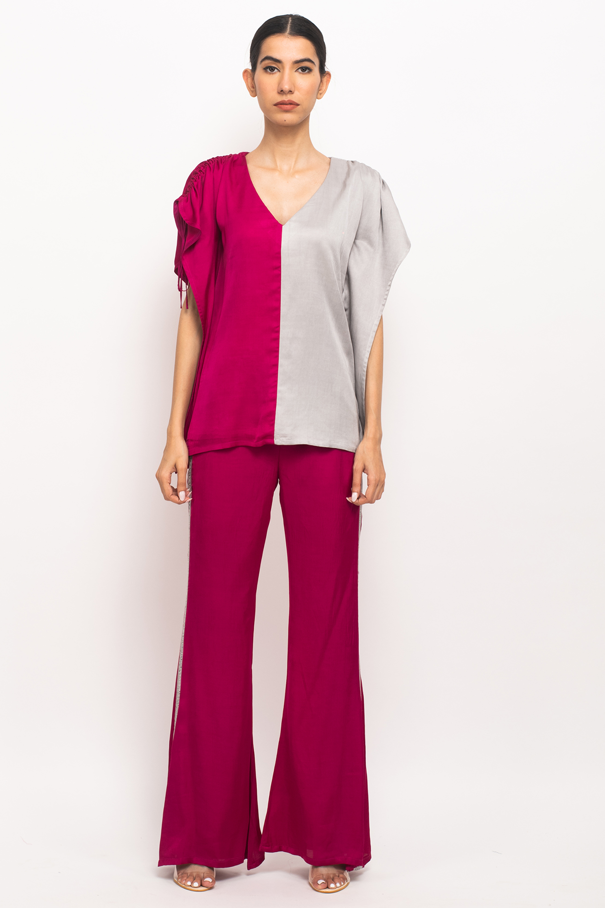 Grey & Wine Bemberg Modal Silk Co-Ord Set by Neora by Nehal Chopra at Pernia's Pop Up Shop
