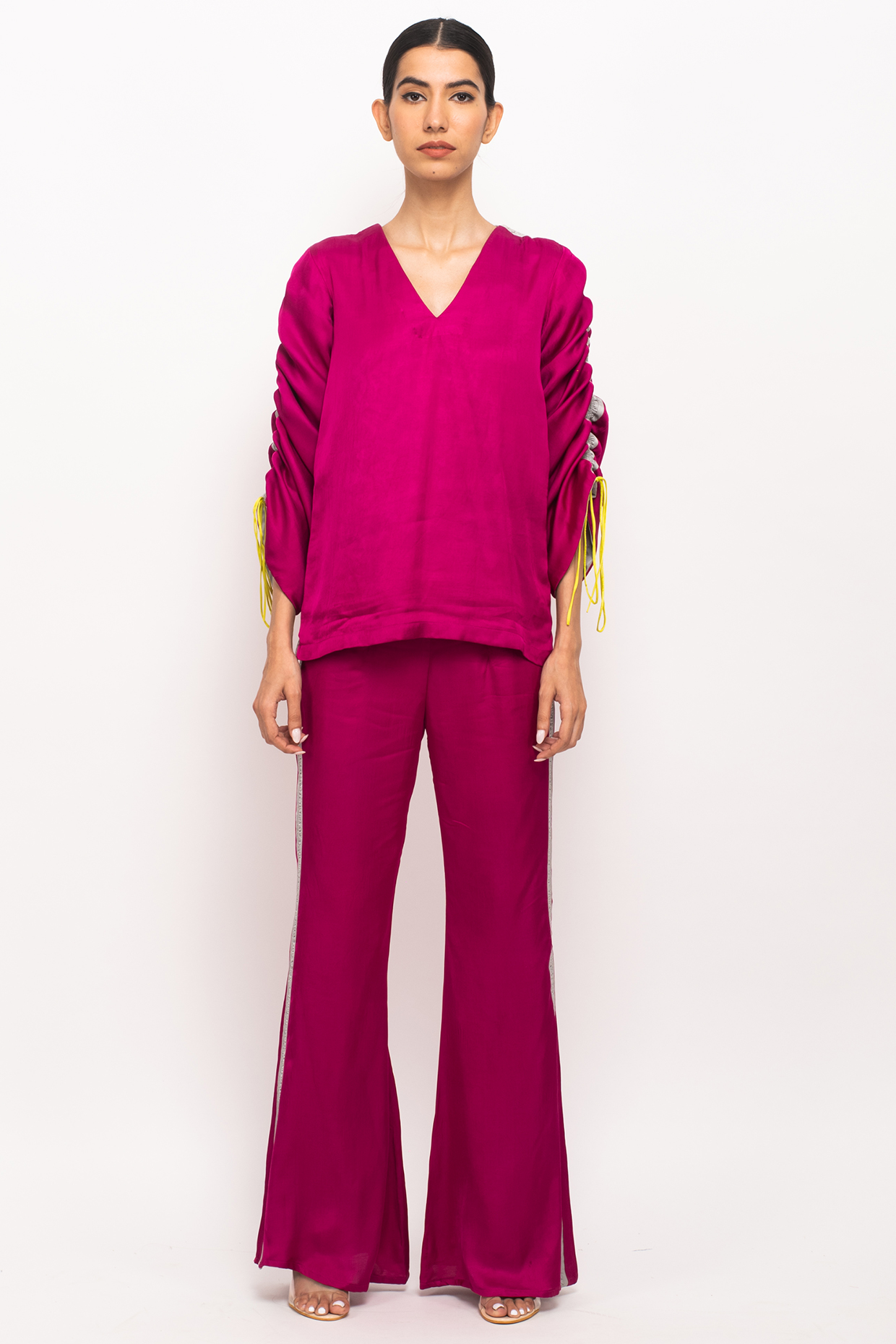 Wine & Grey Bemberg Modal Silk Co-Ord Set by Neora by Nehal Chopra at Pernia's Pop Up Shop