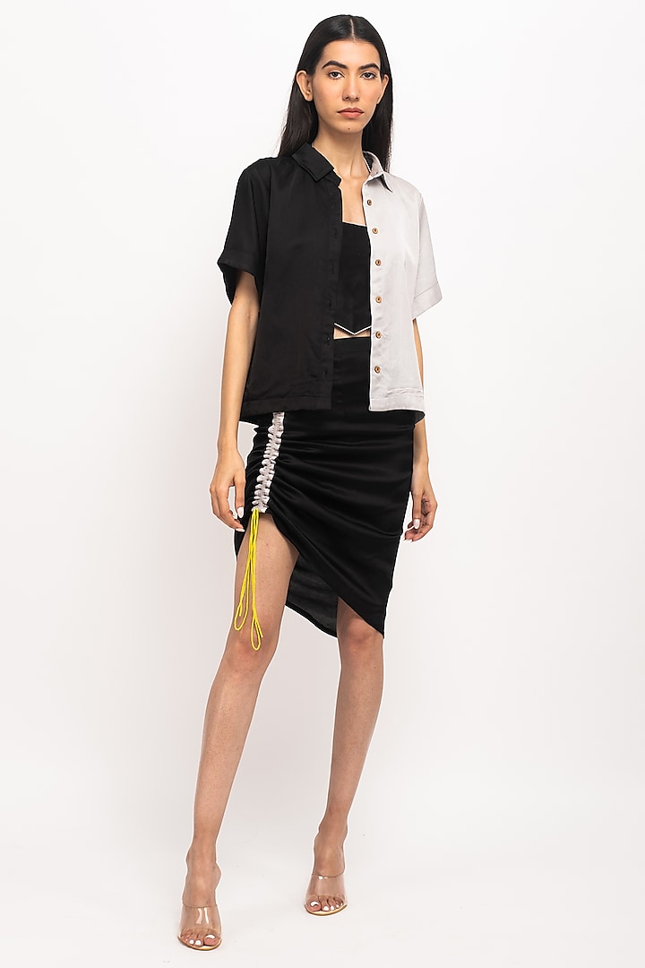 Black Bemberg Modal Silk Skirt Set by Neora by Nehal Chopra