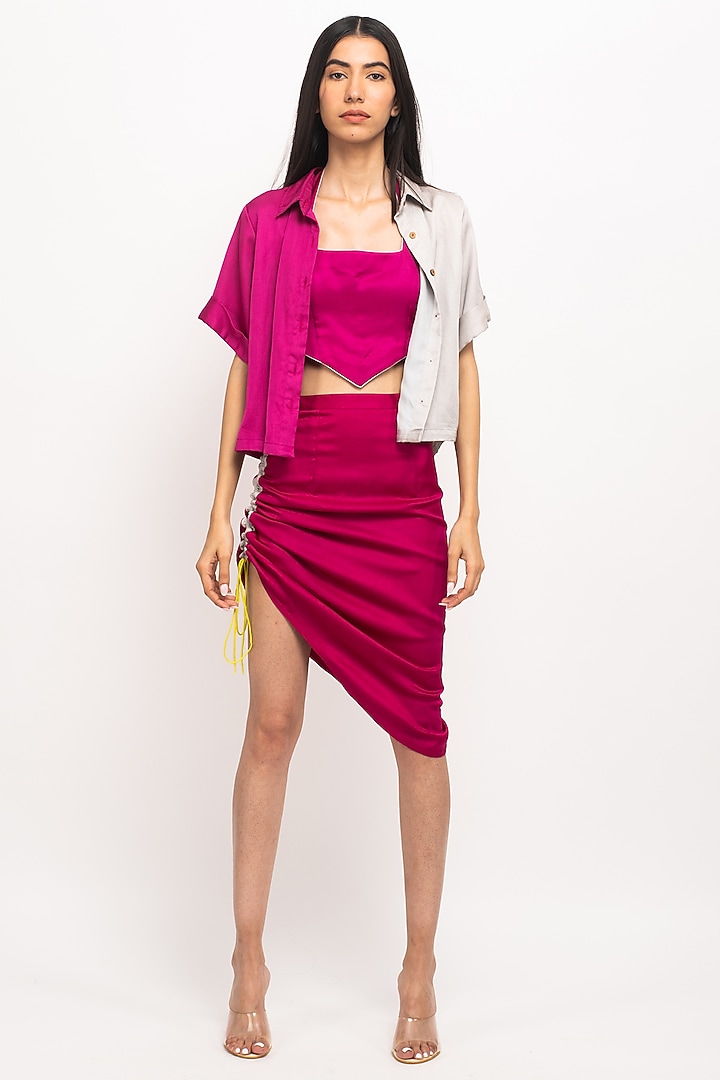 Wine Bemberg Modal Silk Skirt Set by Neora by Nehal Chopra at Pernia's Pop Up Shop