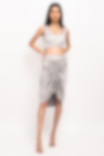 Grey Bemberg Modal Silk Skirt Set by Neora by Nehal Chopra
