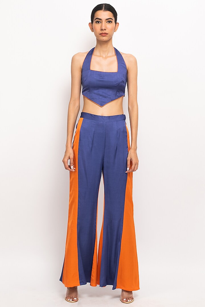 Blue & Orange Bemberg Modal Silk Co-Ord Set by Neora by Nehal Chopra