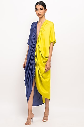 Blue & Neon Bemberg Modal Silk Cape by Neora by Nehal Chopra