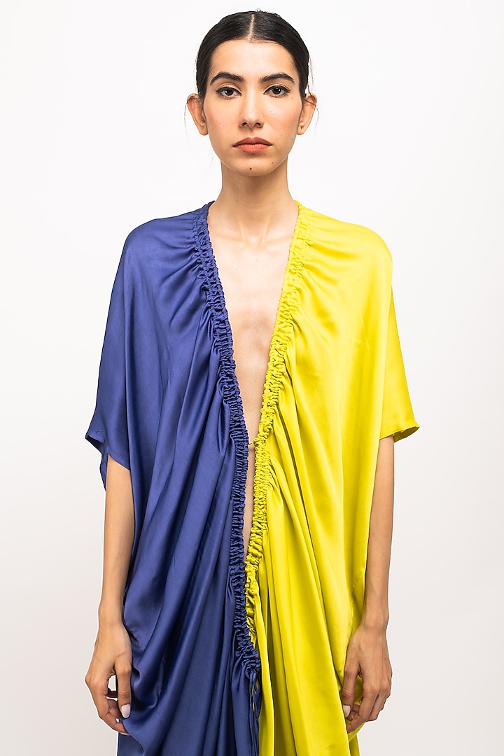 Blue & Neon Bemberg Modal Silk Cape by Neora by Nehal Chopra at Pernia's Pop Up Shop