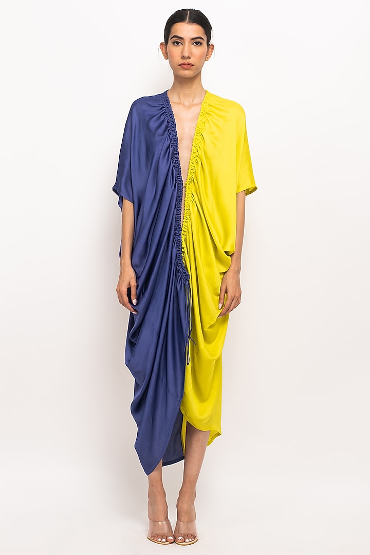 Blue & Neon Bemberg Modal Silk Cape by Neora by Nehal Chopra at Pernia's Pop Up Shop
