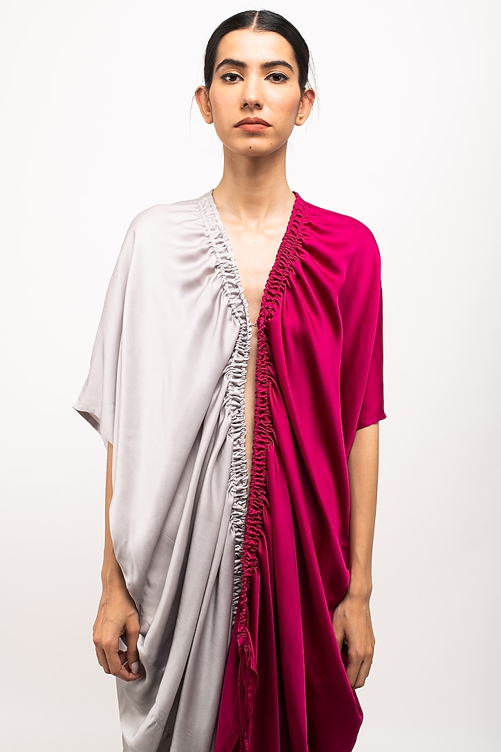 Wine & Grey Bemberg Modal Silk Cape by Neora by Nehal Chopra at Pernia's Pop Up Shop