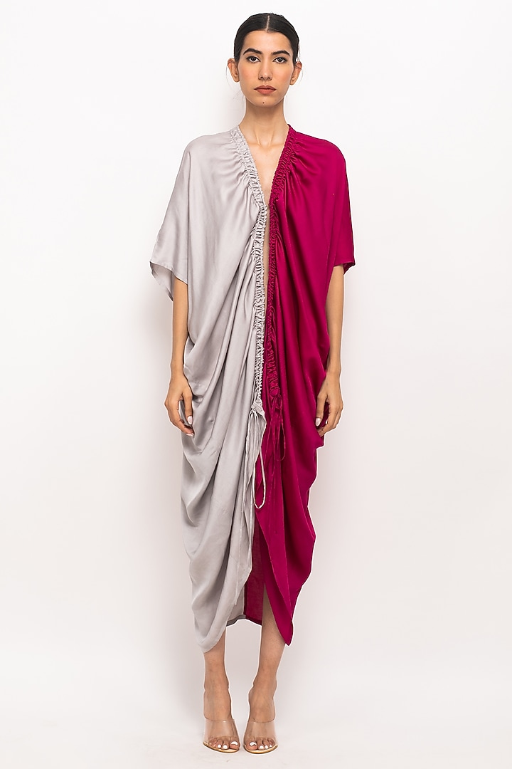 Wine & Grey Bemberg Modal Silk Cape by Neora by Nehal Chopra at Pernia's Pop Up Shop