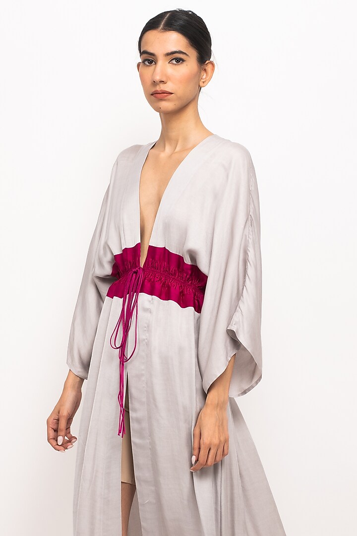 Wine & Grey Bemberg Modal Silk Cape by Neora by Nehal Chopra at Pernia's Pop Up Shop