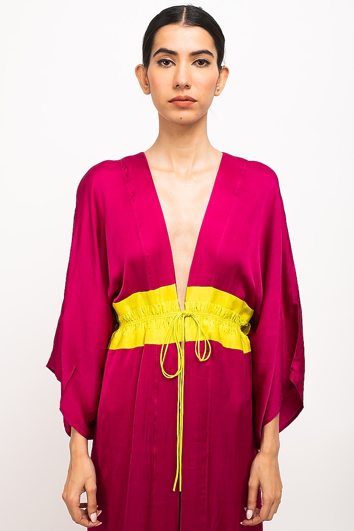 Wine & Neon Bemberg Modal Silk Cape by Neora by Nehal Chopra at Pernia's Pop Up Shop