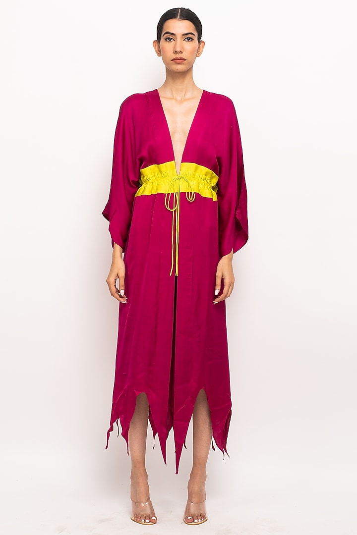 Wine & Neon Bemberg Modal Silk Cape by Neora by Nehal Chopra at Pernia's Pop Up Shop