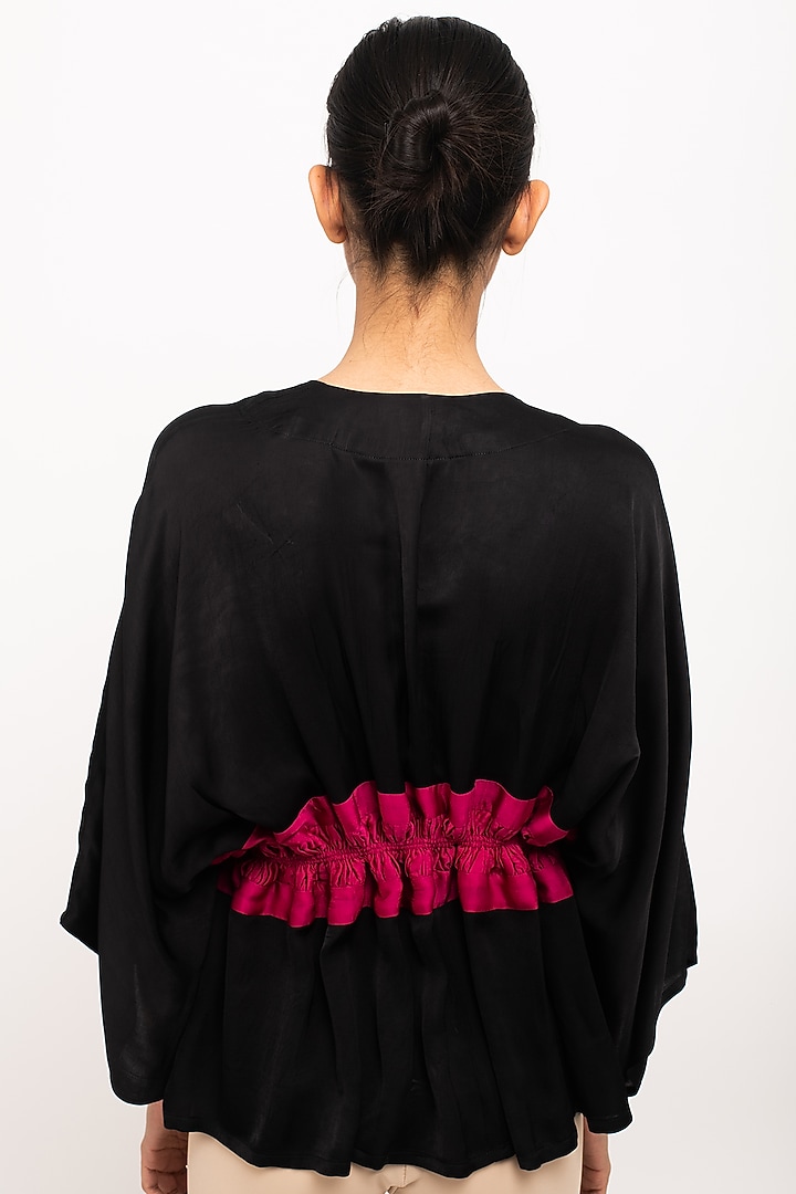 Black & Wine Bemberg Modal Silk Short Cape by Neora by Nehal Chopra at Pernia's Pop Up Shop