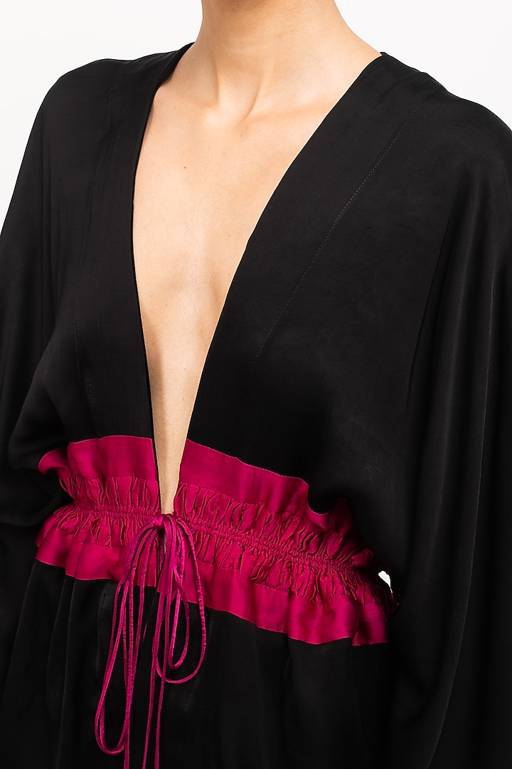 Black & Wine Bemberg Modal Silk Short Cape by Neora by Nehal Chopra at Pernia's Pop Up Shop