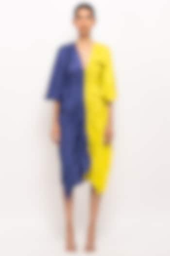 Blue & Neon Bemberg Modal Silk Kaftan Dress by Neora by Nehal Chopra