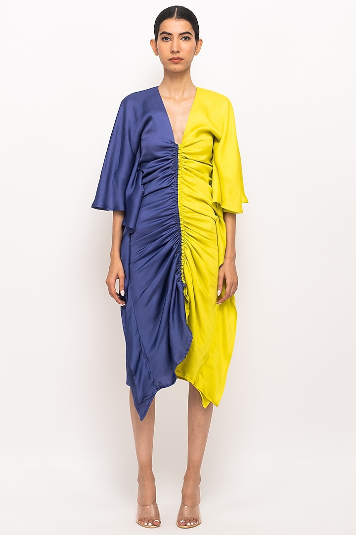 Blue & Neon Bemberg Modal Silk Kaftan Dress by Neora by Nehal Chopra