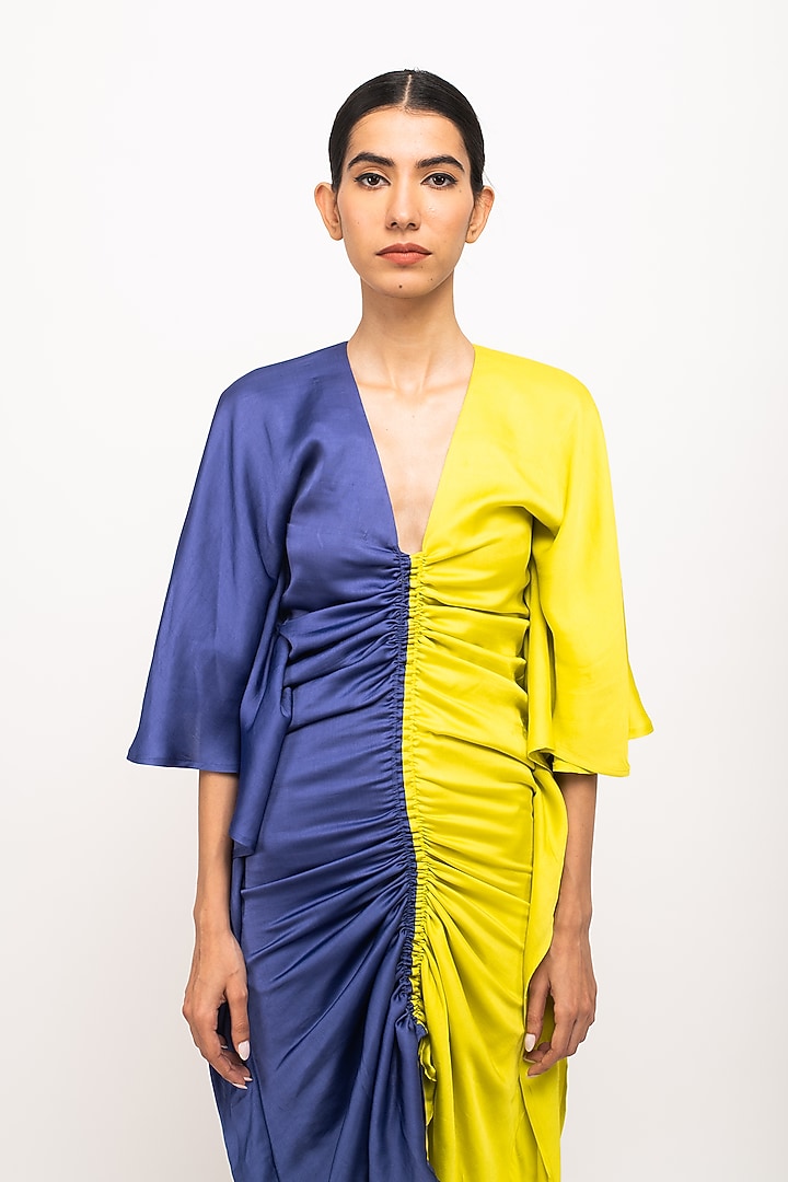 Blue & Neon Bemberg Modal Silk Kaftan Summer Dress by Neora by Nehal Chopra at Pernia's Pop Up Shop