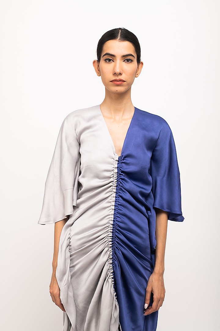 Grey & Blue Bemberg Modal Silk Kaftan Summer Dress by Neora by Nehal Chopra at Pernia's Pop Up Shop