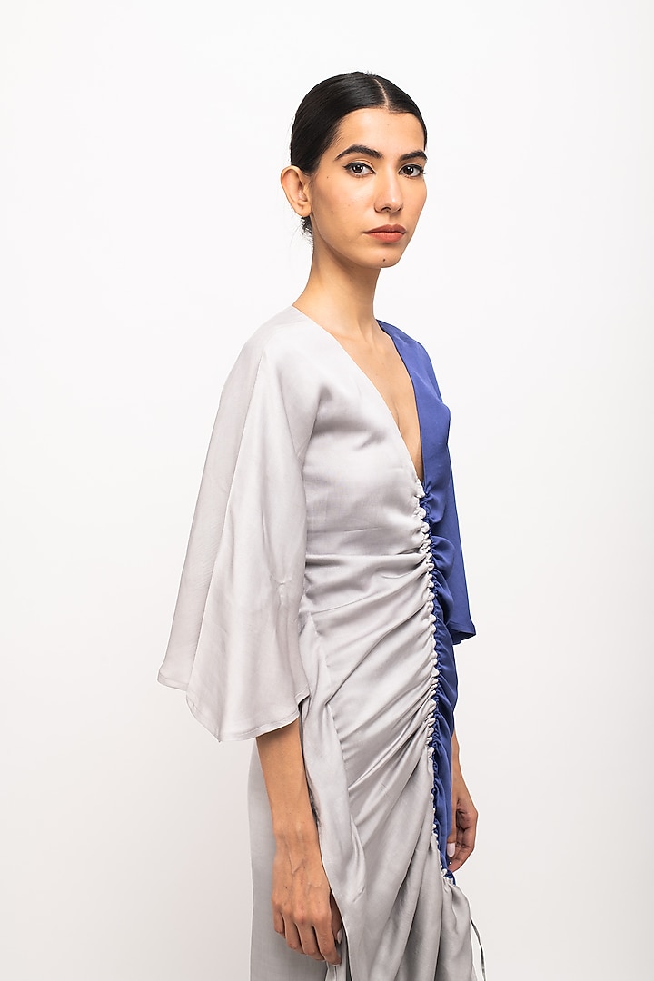 Grey & Blue Bemberg Modal Silk Kaftan Summer Dress by Neora by Nehal Chopra at Pernia's Pop Up Shop