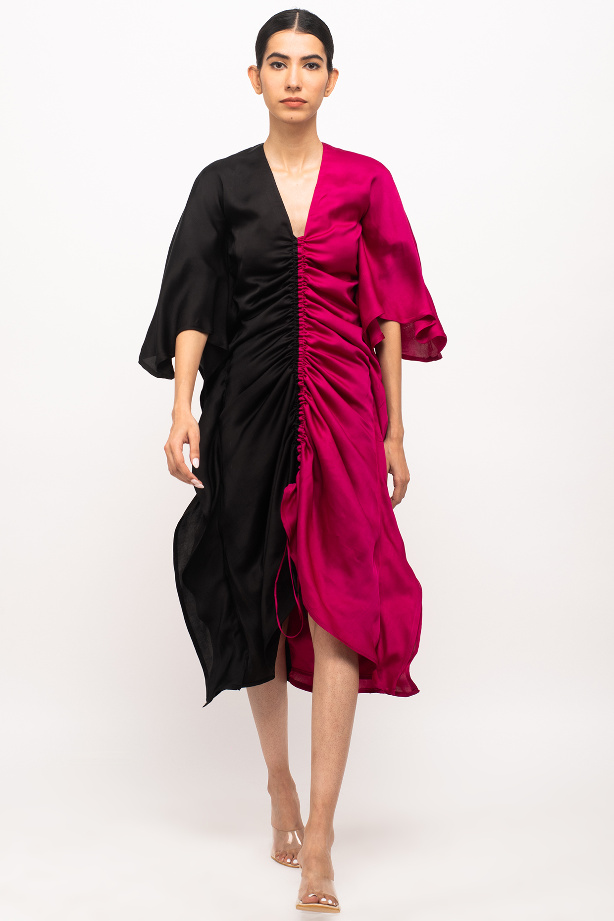 Black & Wine Bemberg Modal Silk Kaftan Dress by Neora by Nehal Chopra