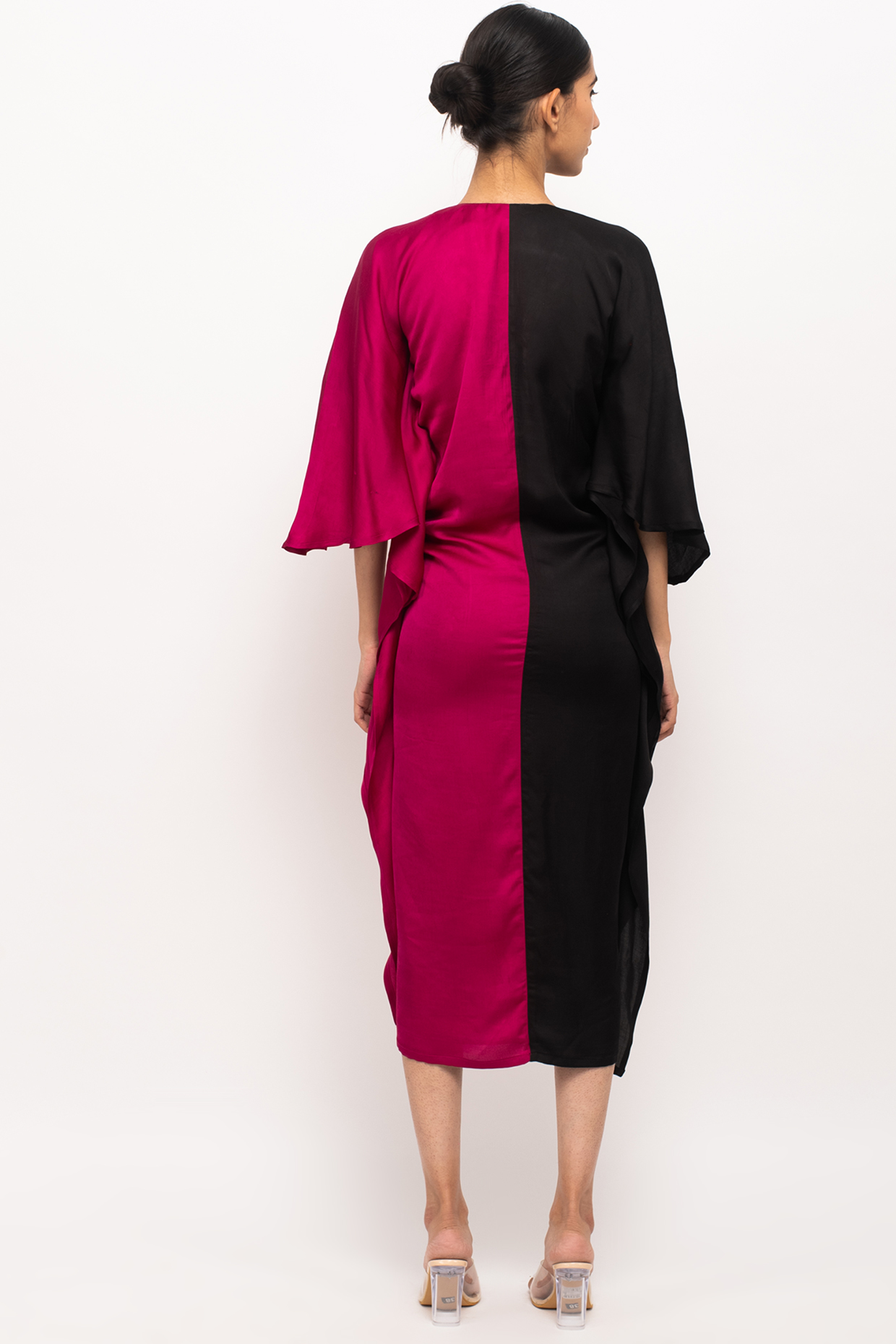 Black & Wine Bemberg Modal Silk Kaftan Dress by Neora by Nehal Chopra