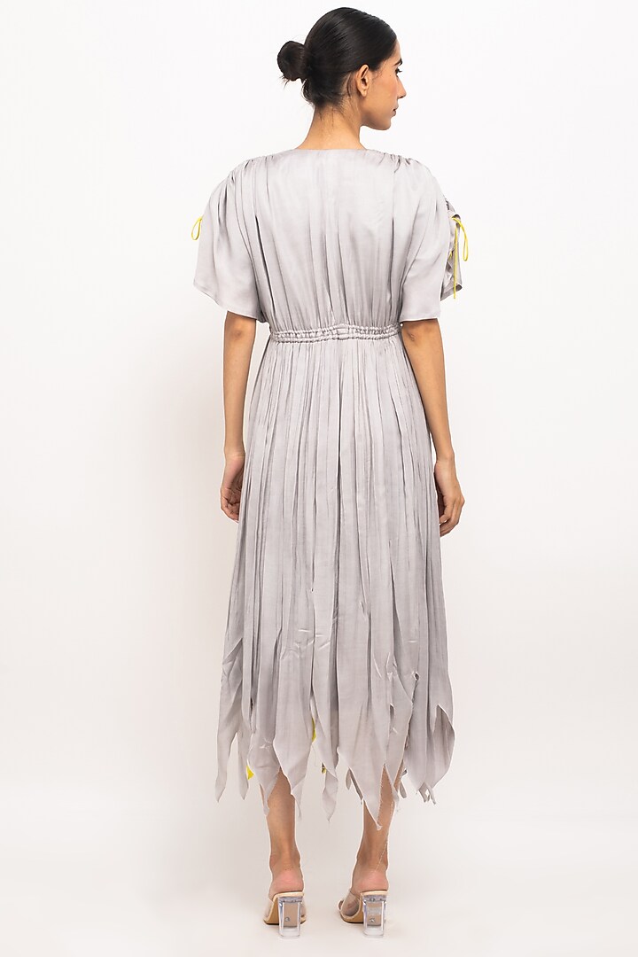 Grey & Neon Bemberg Modal Silk Angrakha Summer Dress by Neora by Nehal Chopra at Pernia's Pop Up Shop
