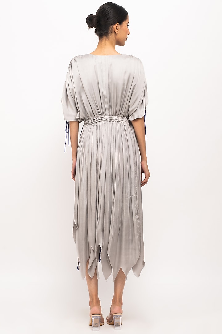 Grey & Blue Bemberg Modal Silk Angrakha Summer Dress by Neora by Nehal Chopra at Pernia's Pop Up Shop