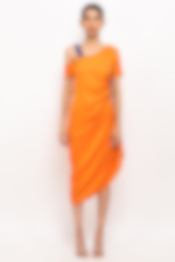Orange & Blue Bemberg Modal Silk One-Shoulder Dress by Neora by Nehal Chopra