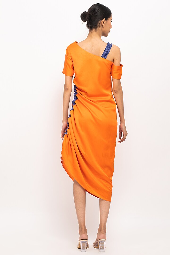 Orange & Blue Bemberg Modal Silk One-Shoulder Summer Dress by Neora by Nehal Chopra at Pernia's Pop Up Shop