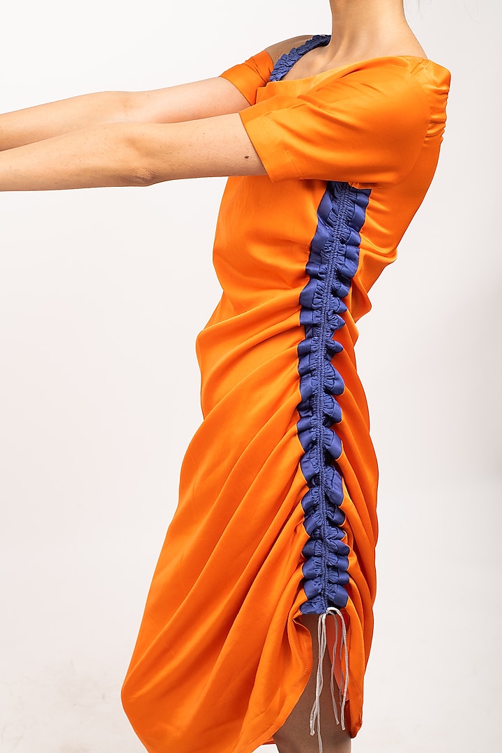 Orange & Blue Bemberg Modal Silk One-Shoulder Summer Dress by Neora by Nehal Chopra at Pernia's Pop Up Shop
