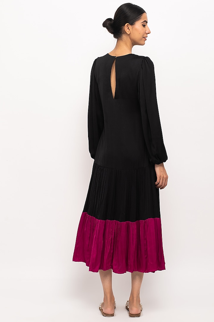 Black & Wine Bemberg Modal Silk Gathered Summer Dress by Neora by Nehal Chopra at Pernia's Pop Up Shop