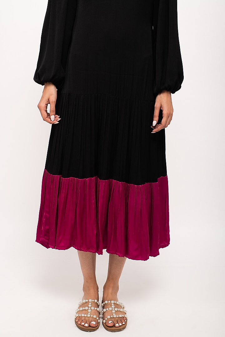 Black & Wine Bemberg Modal Silk Gathered Summer Dress by Neora by Nehal Chopra at Pernia's Pop Up Shop