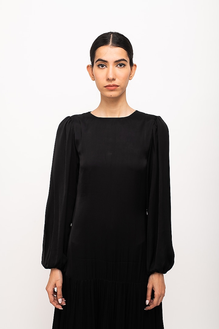 Black & Wine Bemberg Modal Silk Gathered Summer Dress by Neora by Nehal Chopra at Pernia's Pop Up Shop