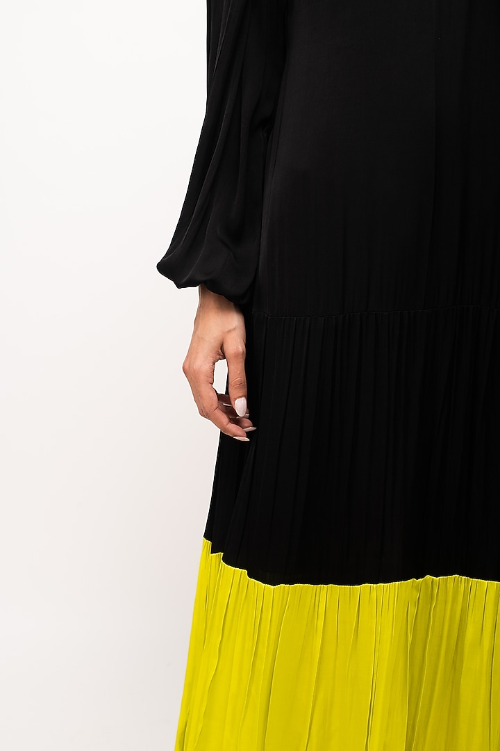 Black & Neon Bemberg Modal Silk Gathered Summer Dress by Neora by Nehal Chopra at Pernia's Pop Up Shop