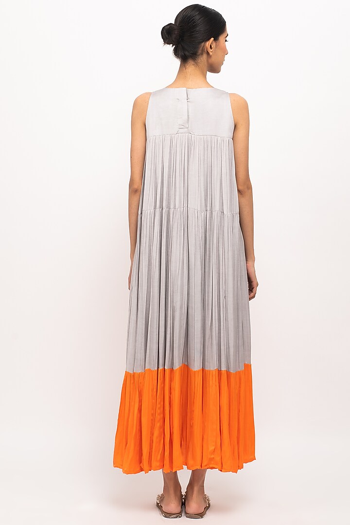 Grey & Orange Bemberg Modal Silk Maxi Summer Dress by Neora by Nehal Chopra at Pernia's Pop Up Shop