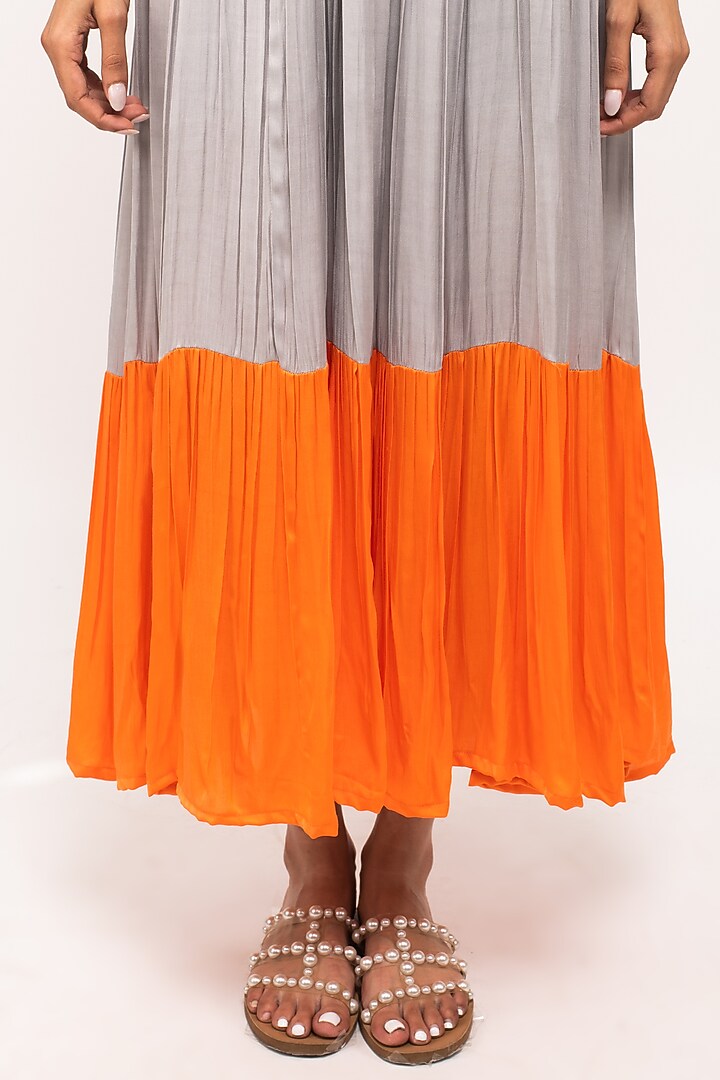Grey & Orange Bemberg Modal Silk Maxi Summer Dress by Neora by Nehal Chopra at Pernia's Pop Up Shop