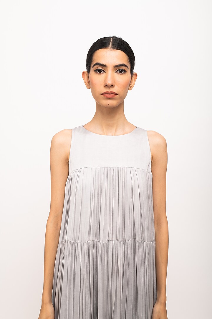 Grey & Orange Bemberg Modal Silk Maxi Summer Dress by Neora by Nehal Chopra at Pernia's Pop Up Shop