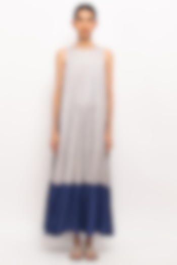 Grey & Blue Bemberg Modal Silk Maxi Dress by Neora by Nehal Chopra