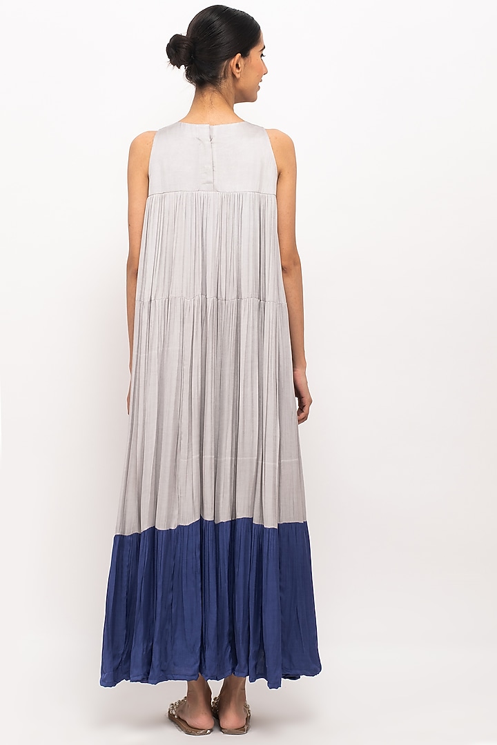 Grey & Blue Bemberg Modal Silk Maxi Summer Dress by Neora by Nehal Chopra at Pernia's Pop Up Shop