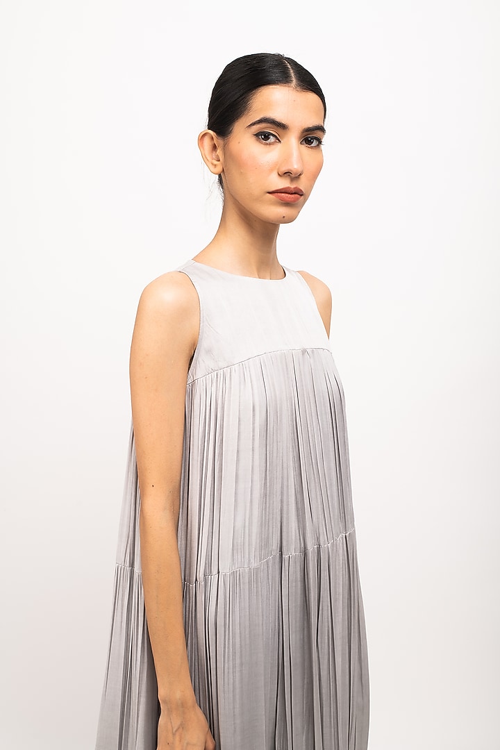 Grey & Blue Bemberg Modal Silk Maxi Summer Dress by Neora by Nehal Chopra at Pernia's Pop Up Shop