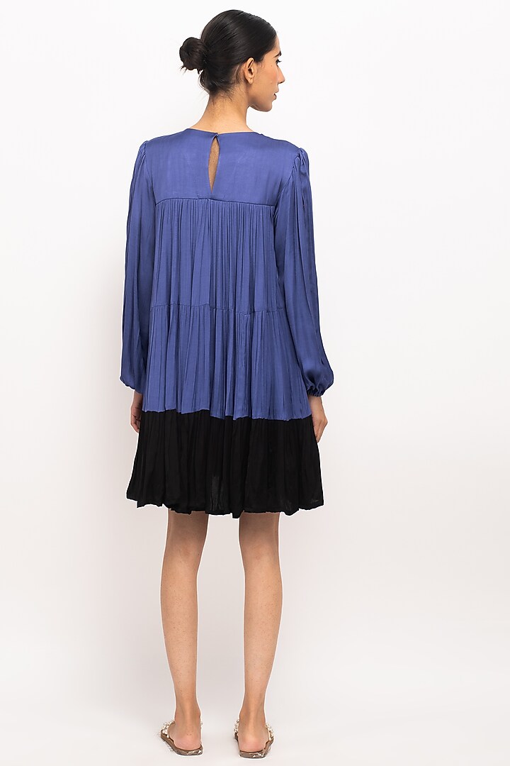 Blue & Black Bemberg Modal Silk Summer Dress by Neora by Nehal Chopra at Pernia's Pop Up Shop