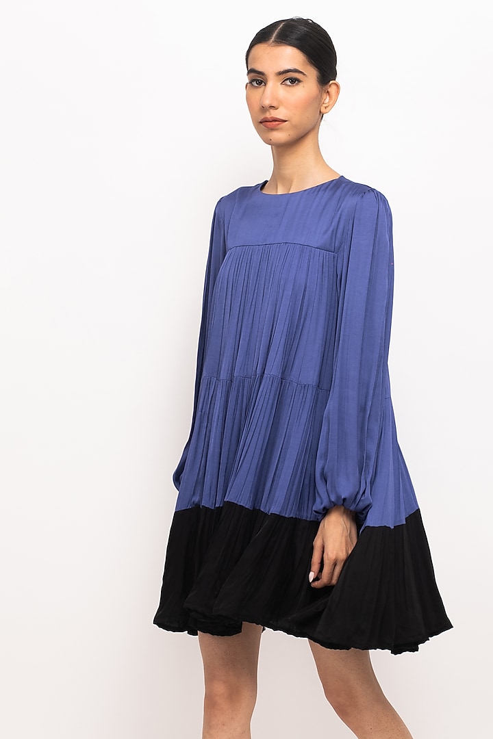 Blue & Black Bemberg Modal Silk Summer Dress by Neora by Nehal Chopra at Pernia's Pop Up Shop
