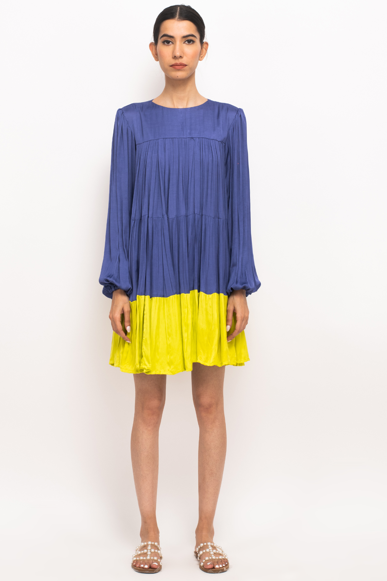 Blue & Neon Bemberg Modal Silk Dress by Neora by Nehal Chopra
