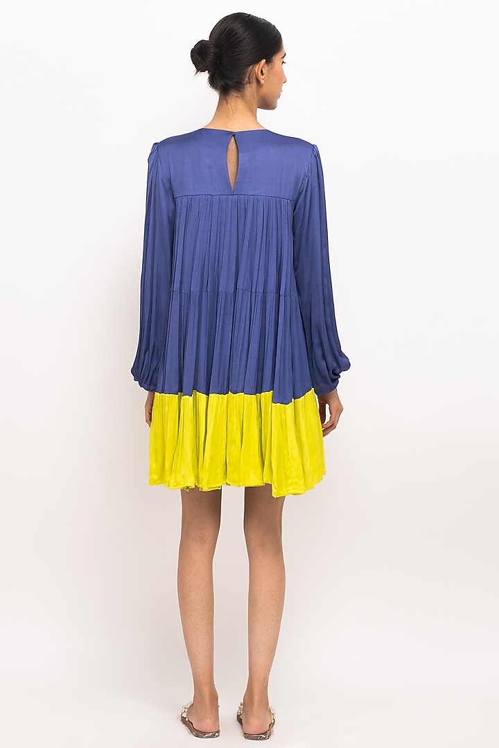 Blue & Neon Bemberg Modal Silk Summer Dress by Neora by Nehal Chopra at Pernia's Pop Up Shop