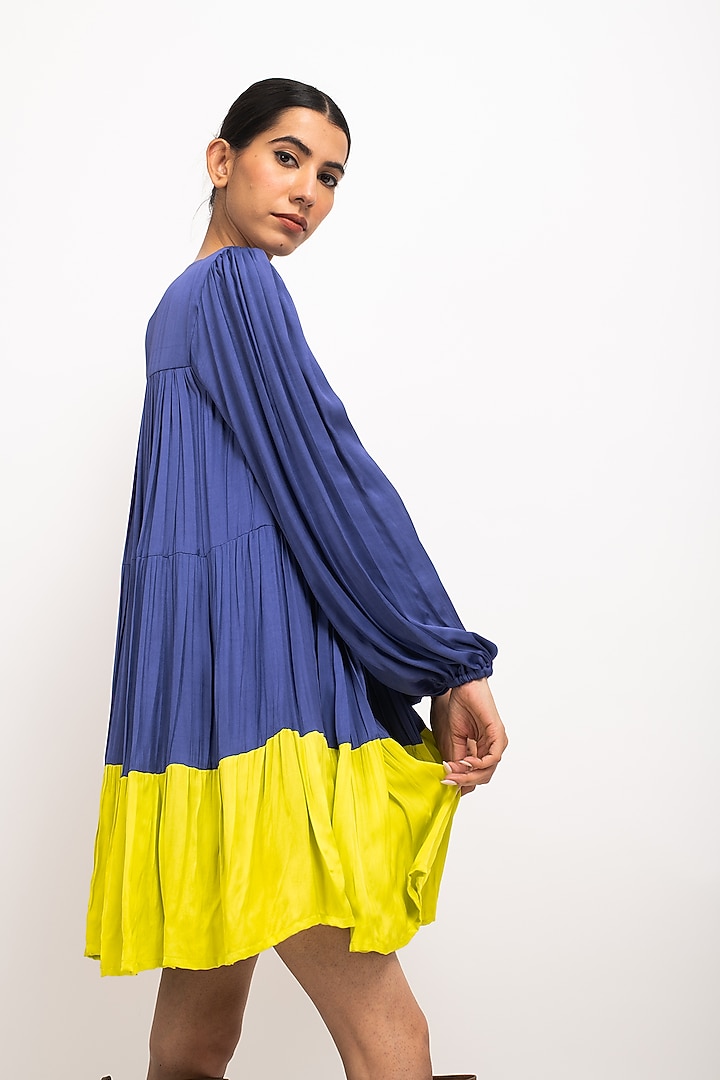 Blue & Neon Bemberg Modal Silk Summer Dress by Neora by Nehal Chopra at Pernia's Pop Up Shop