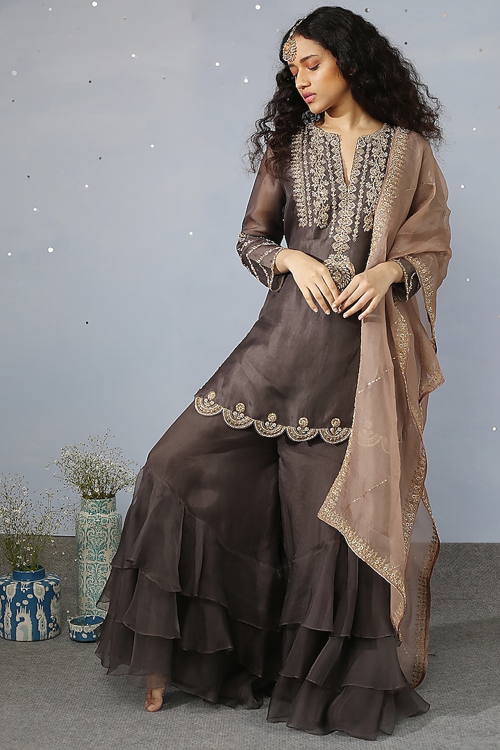 Charcoal Embellished Sharara Set by Neha Poddar at Pernia's Pop Up Shop