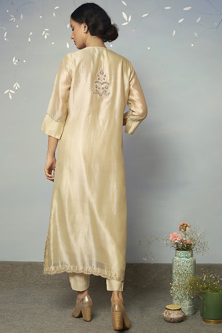 Beige Embellished Straight Kurta Set by Neha Poddar at Pernia's Pop Up Shop