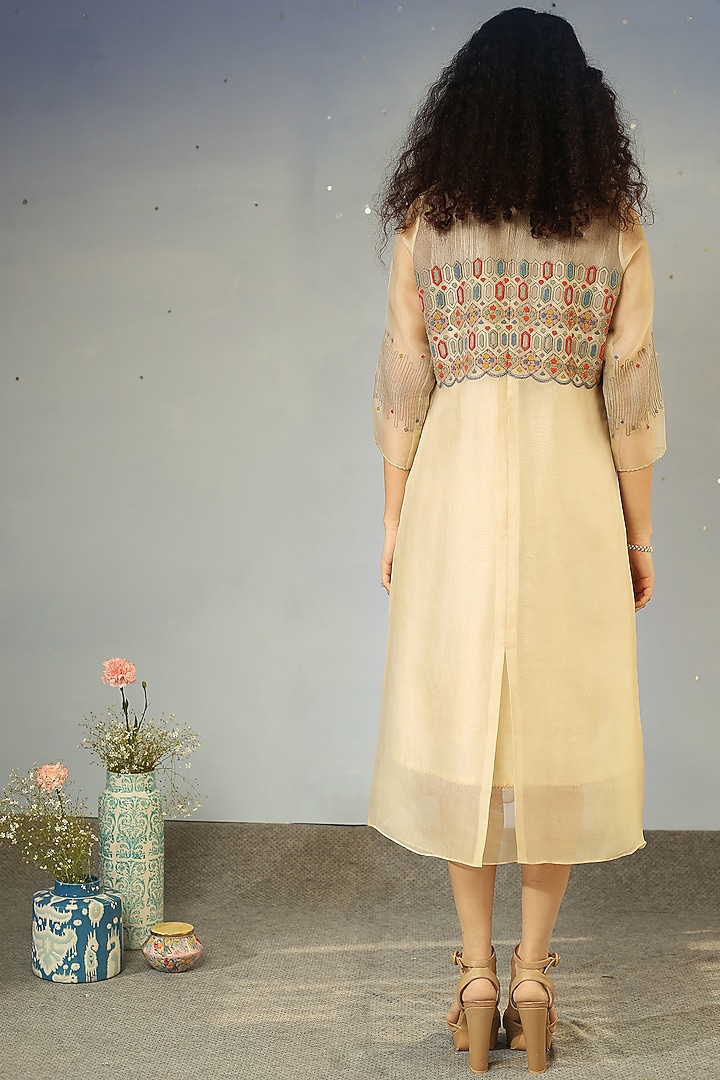 Ivory Embellished Straight Jacket Set by Neha Poddar at Pernia's Pop Up Shop